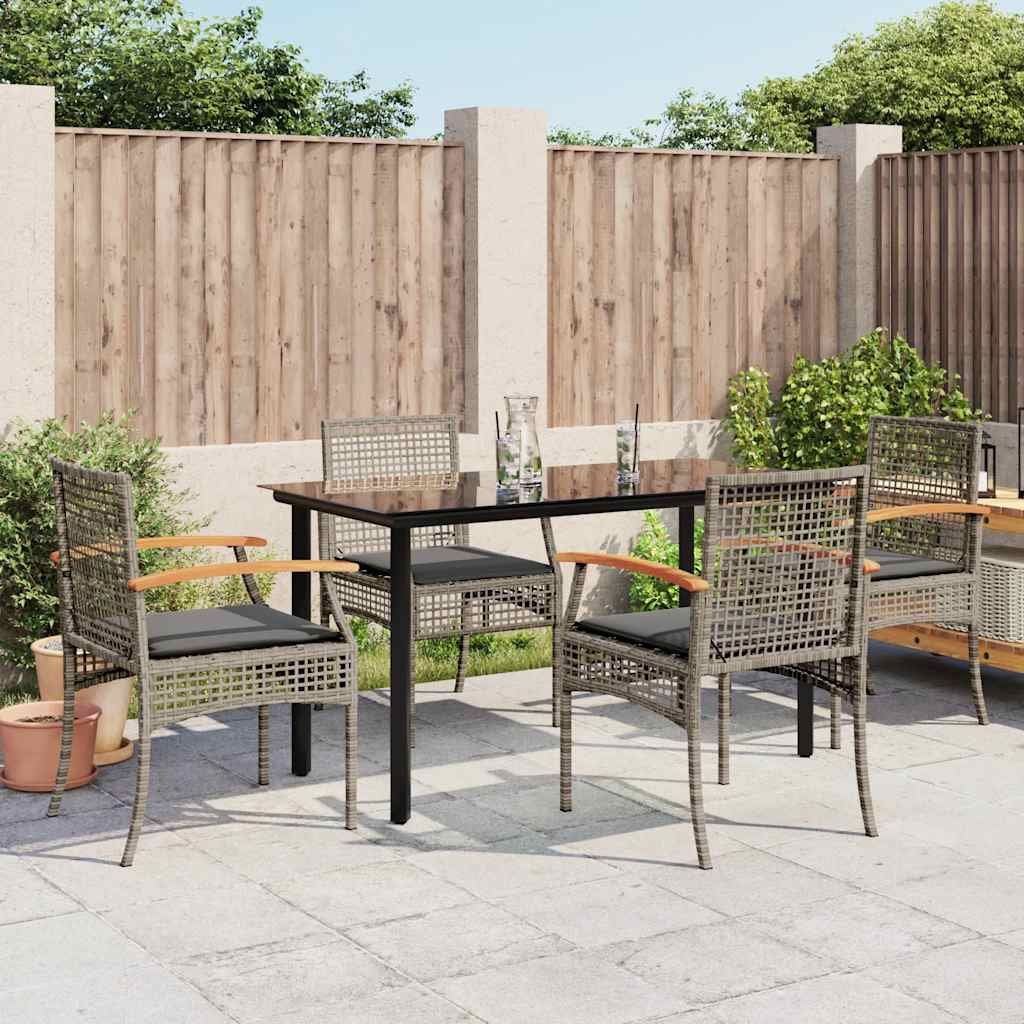 5 Piece Patio Dining Set with Cushions Gray Poly Rattan