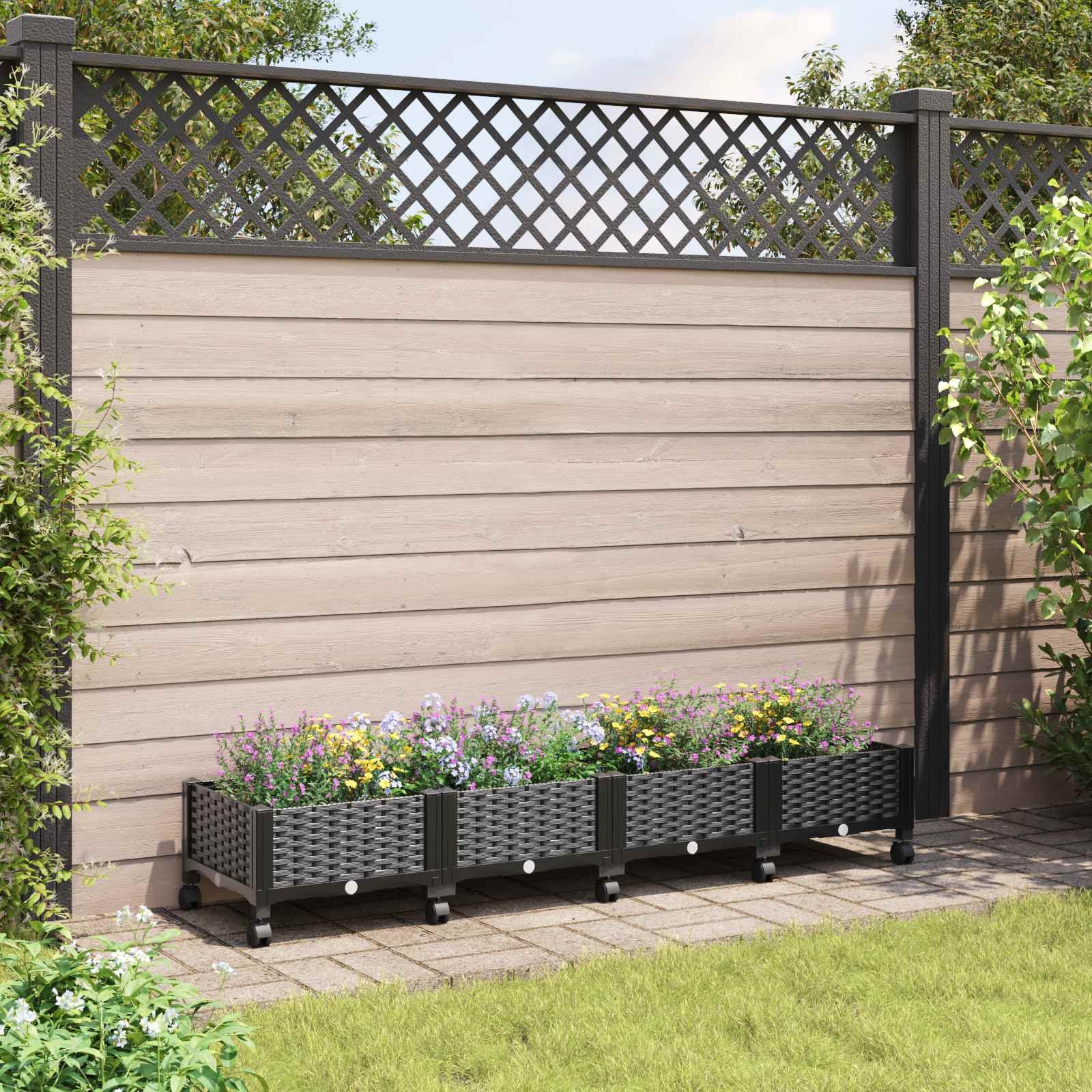 Garden Planter with Wheels Black 160 x 40 x 29 cm PP