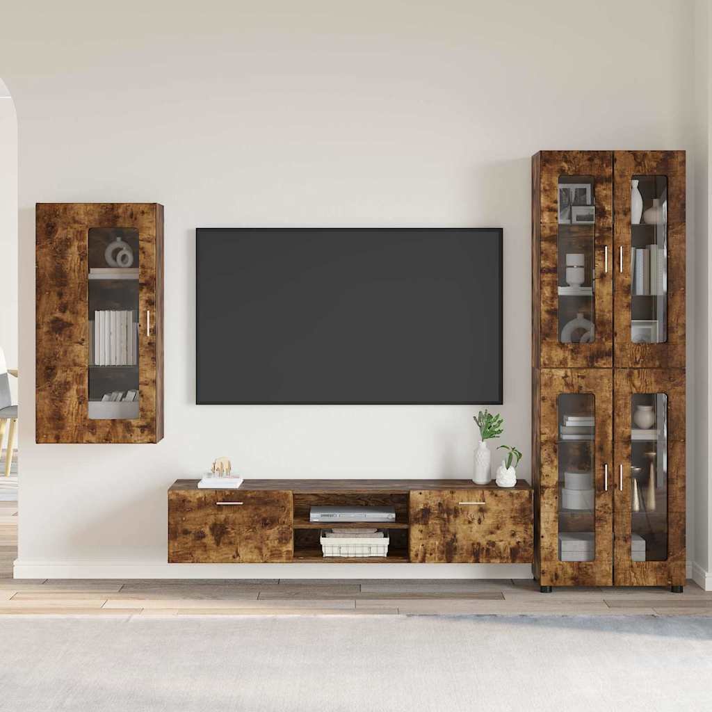 TV Cabinet Set FLORIN 3 pcs Smoked Oak Engineered Wood