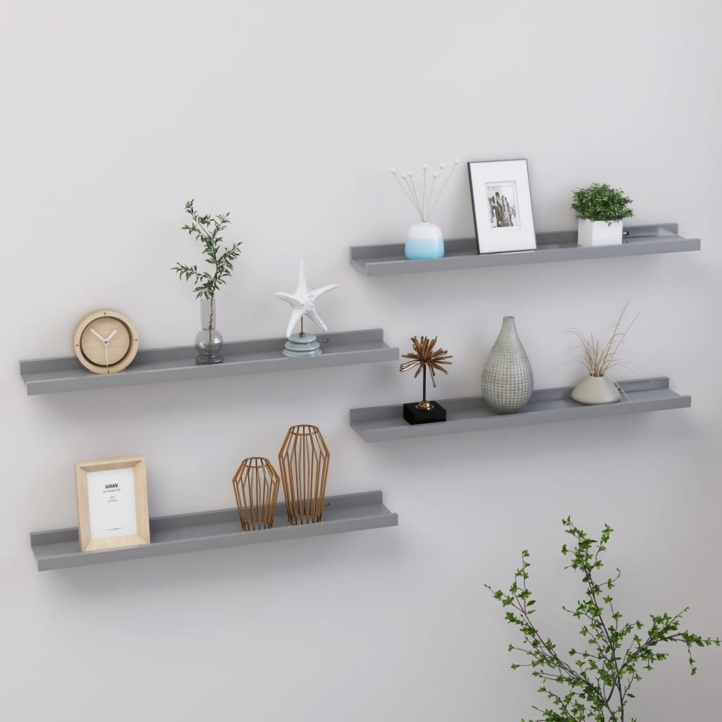 Wall Shelf Set of 4 Grey MDF 23.6 x 3.5 x 1.2 in Stylish Design