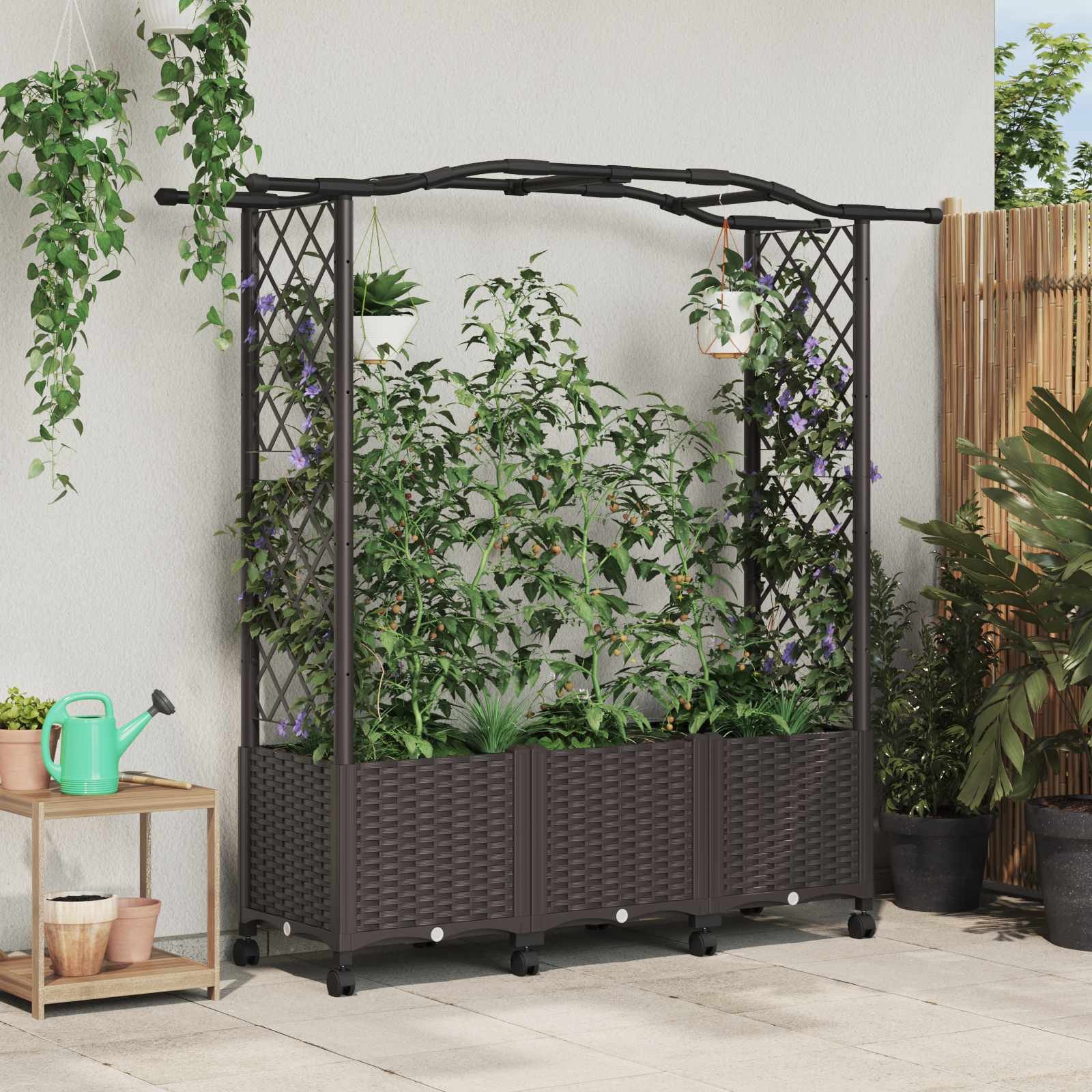 Raised Bed with Trellis and Roof Brown 164 x 40 x 144 cm PP