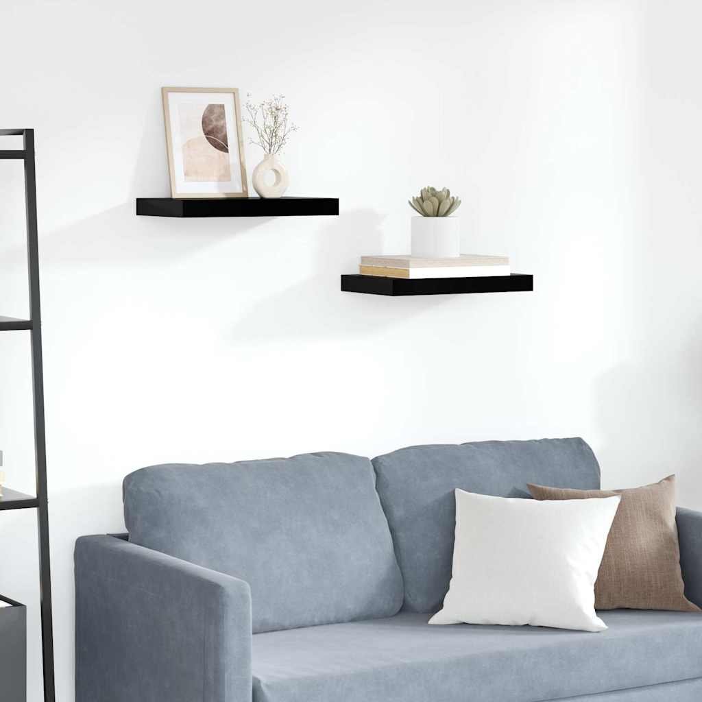 Floating Wall Shelves 2 pcs High Gloss Black 15.7"x9.3"x1.5" MDF
