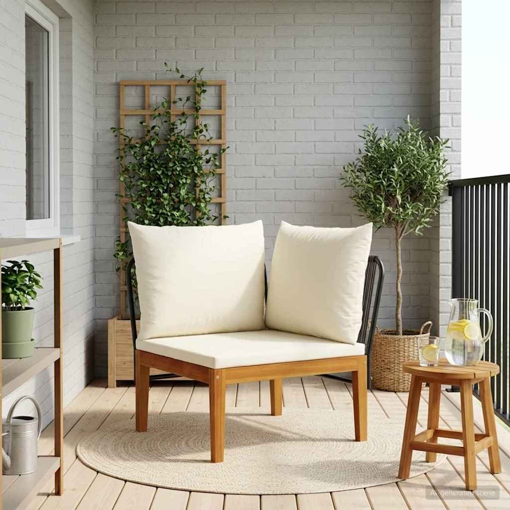 Garden Corner Sofa with Cushions Solid Acacia Wood & Rope