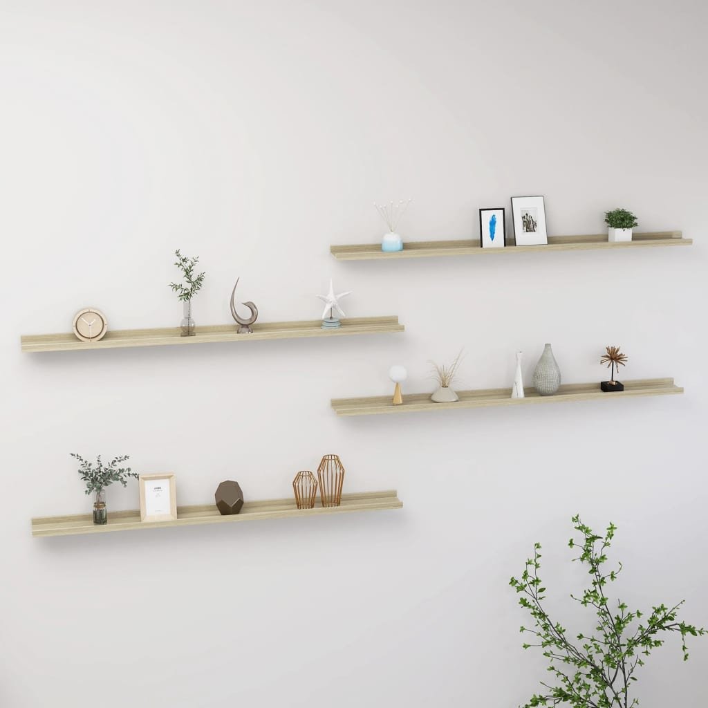 Wall Shelf Set of 4 Sonoma Oak MDF Large Wall Mounting