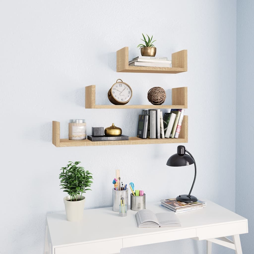 vidaXL Shelf Set of 3 Sonoma oak Engineered wood Small, Medium, Large
