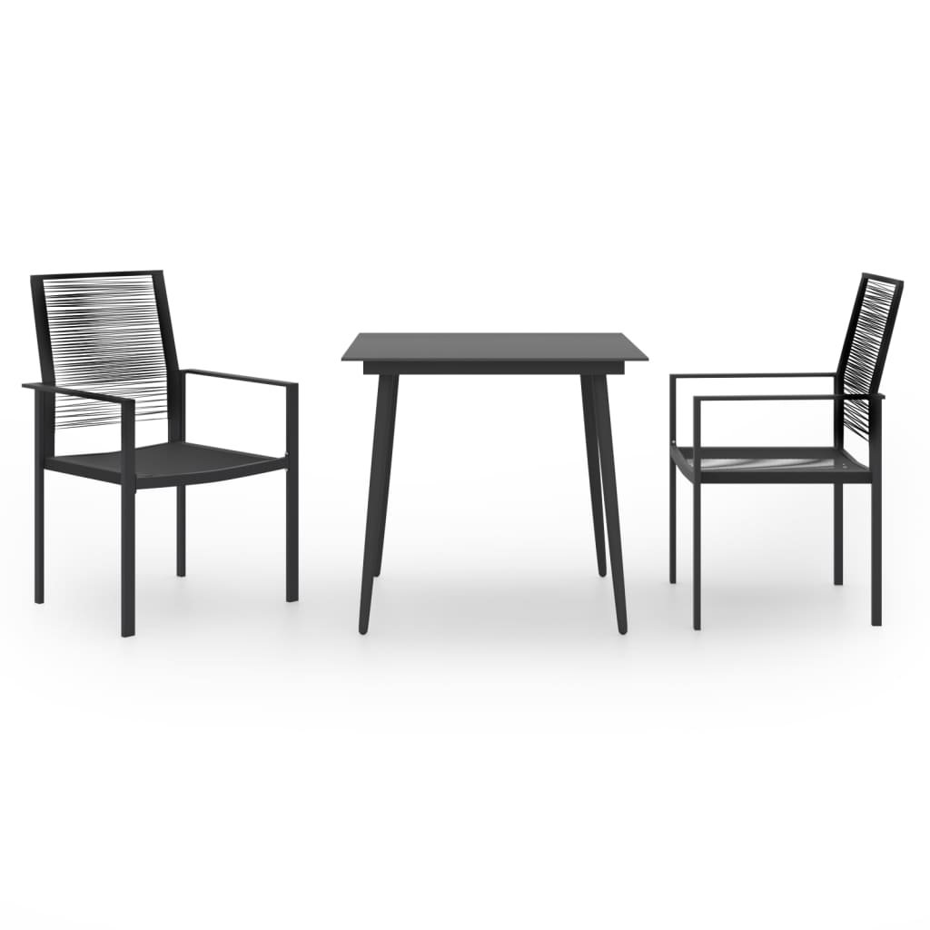 Dining Set | Black | Glass, Powder-Coated Steel, PVC Hollow Rattan
