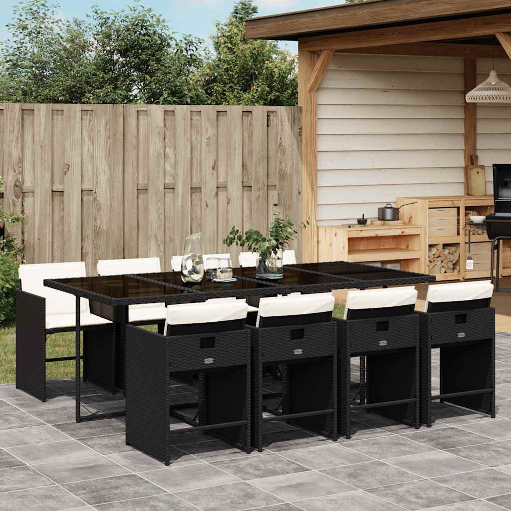 Garden Dining Set | Black | PE Rattan | 8-seater |  Foldable
