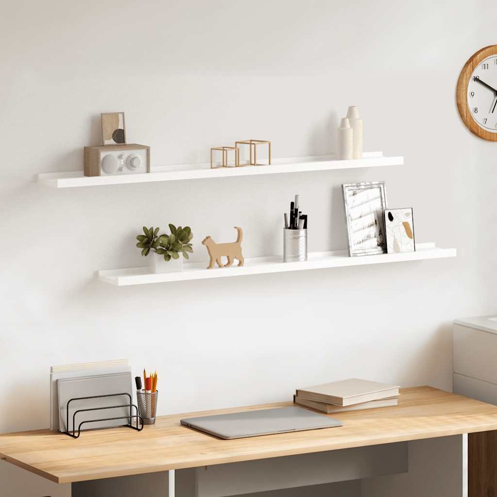 vidaXL Wall Shelf Set of 2 White MDF Medium Wall mounting Wall Shelf