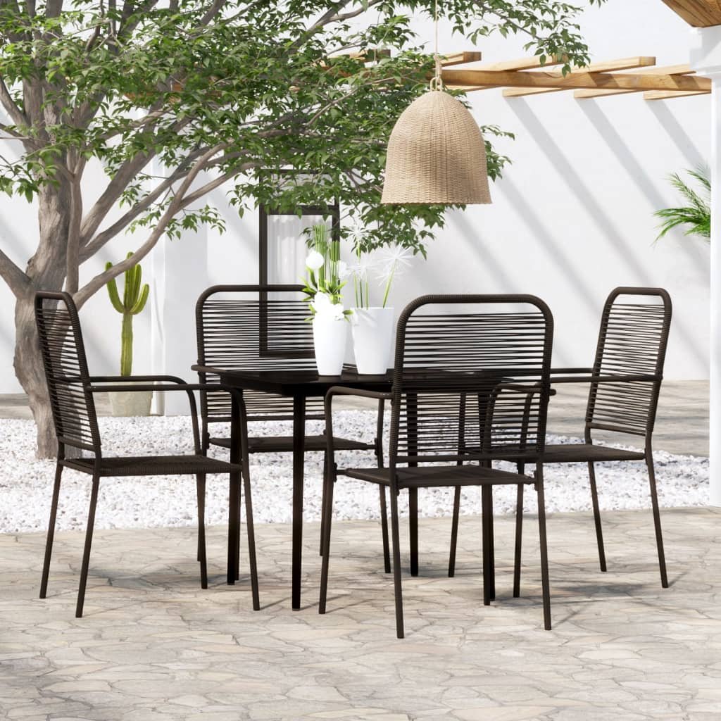 Dining Set | Black | Powder-coated steel, glass, cotton rope | Standard