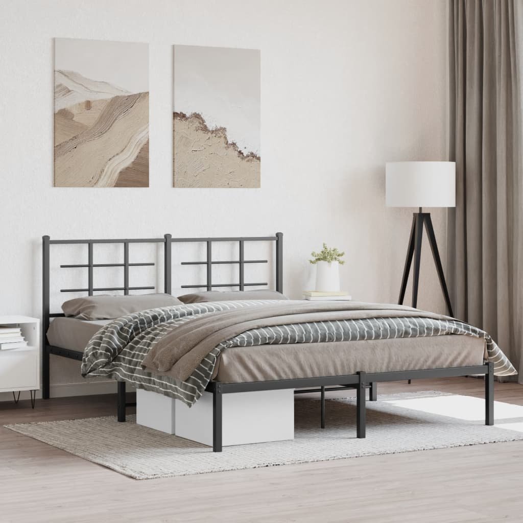 vidaXL Bed Frame Black Powder-Coated Steel King Size Bed Frame