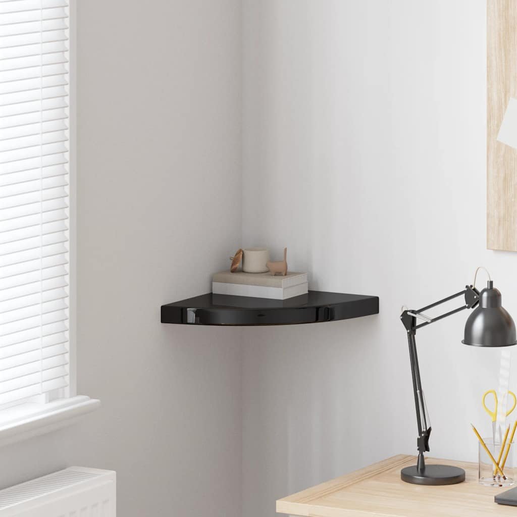 Floating Corner Shelf High Gloss Black 13.8"x13.8"x1.5" MDF
