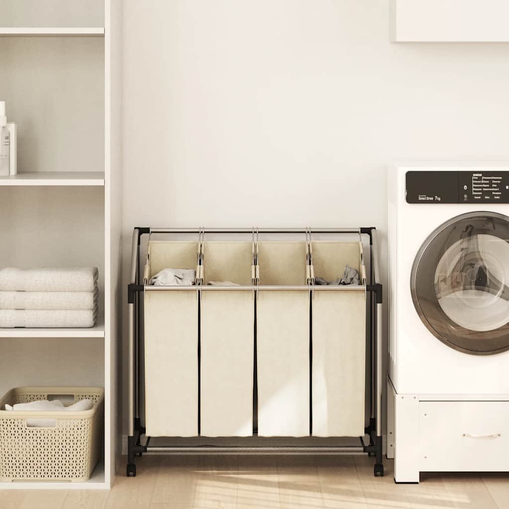 Laundry Sorter with 4 Bags Cream Steel