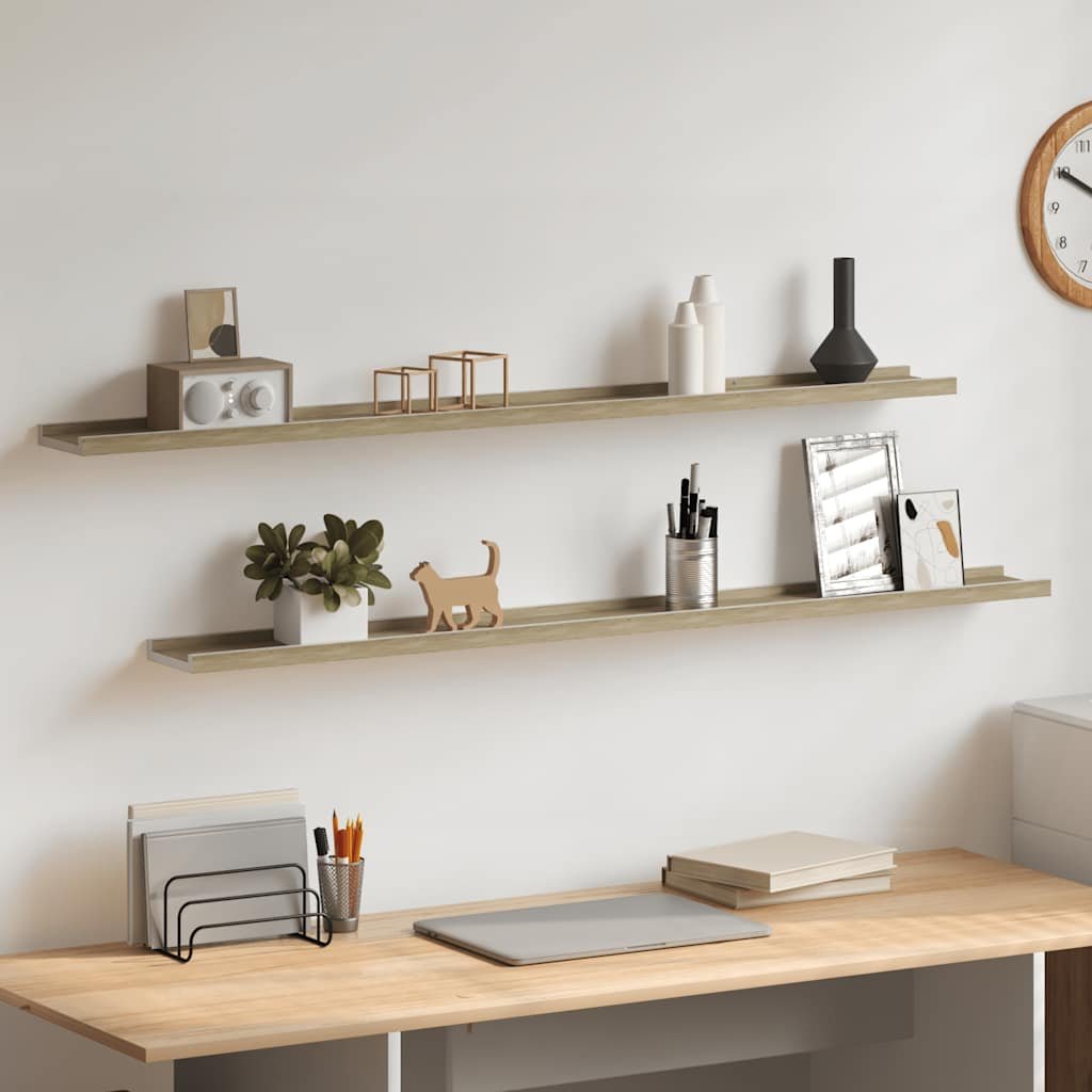 Wall Shelves 2 pcs White and Sonoma Oak 115x9x3 cm