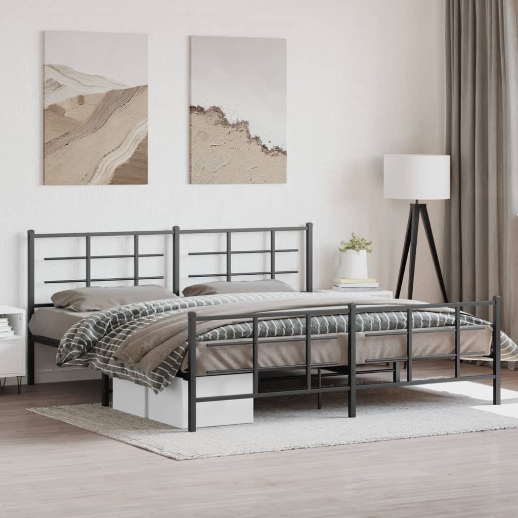 Metal Bed Frame without Mattress with Footboard Black 76"x79.9