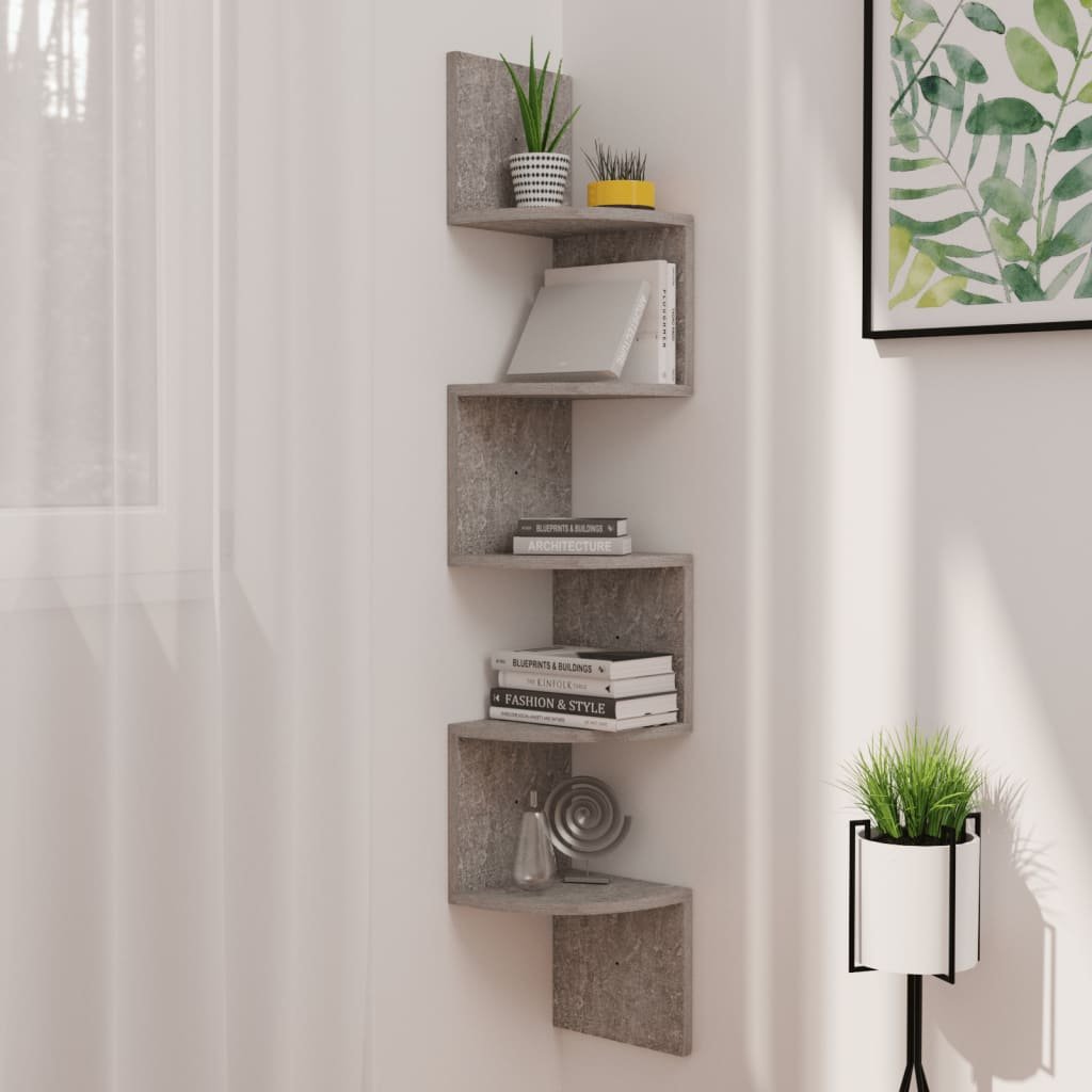 Wall Corner Shelf Concrete Grey Engineered Wood Medium