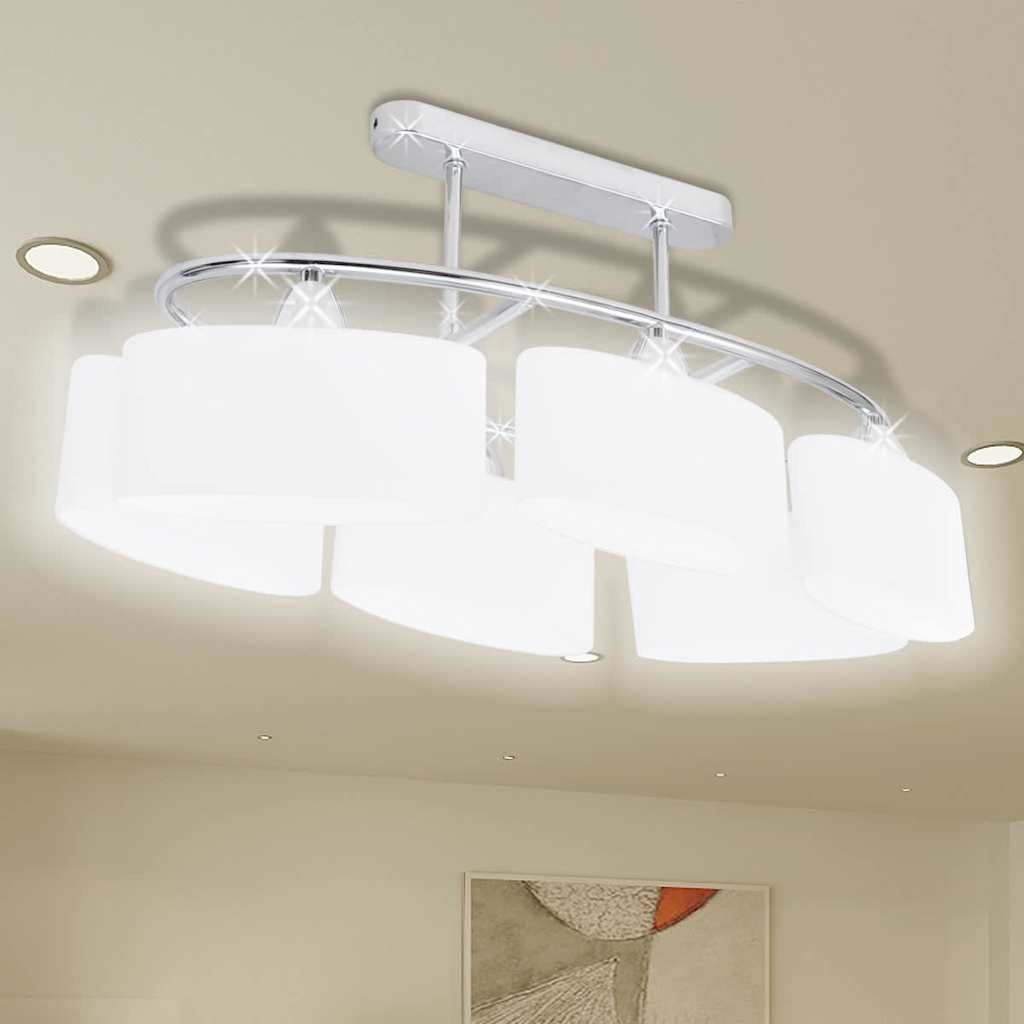 Ceiling Lamp | Chrome, White | Metal frame, Glass shades | Medium