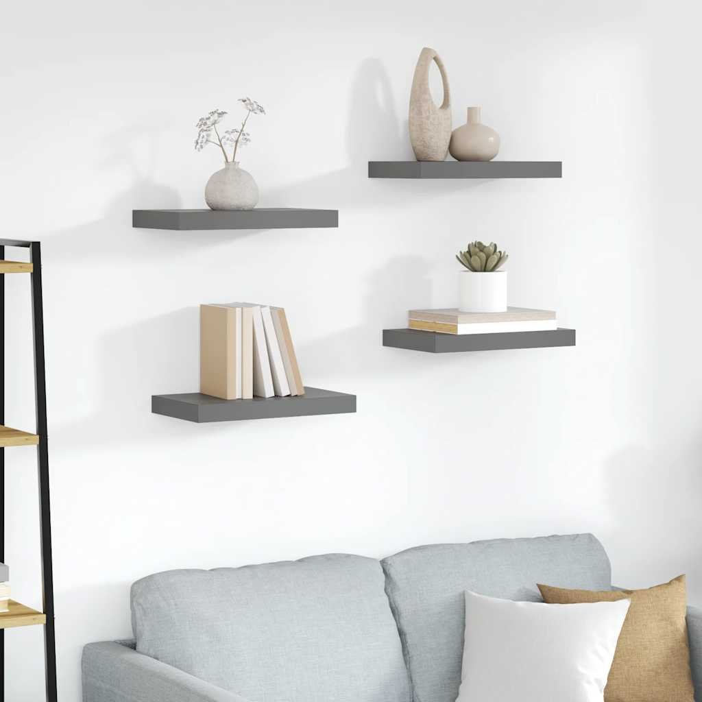 Floating Wall Shelves 4 pcs High Gloss Grey 40x23x3.8 cm MDF