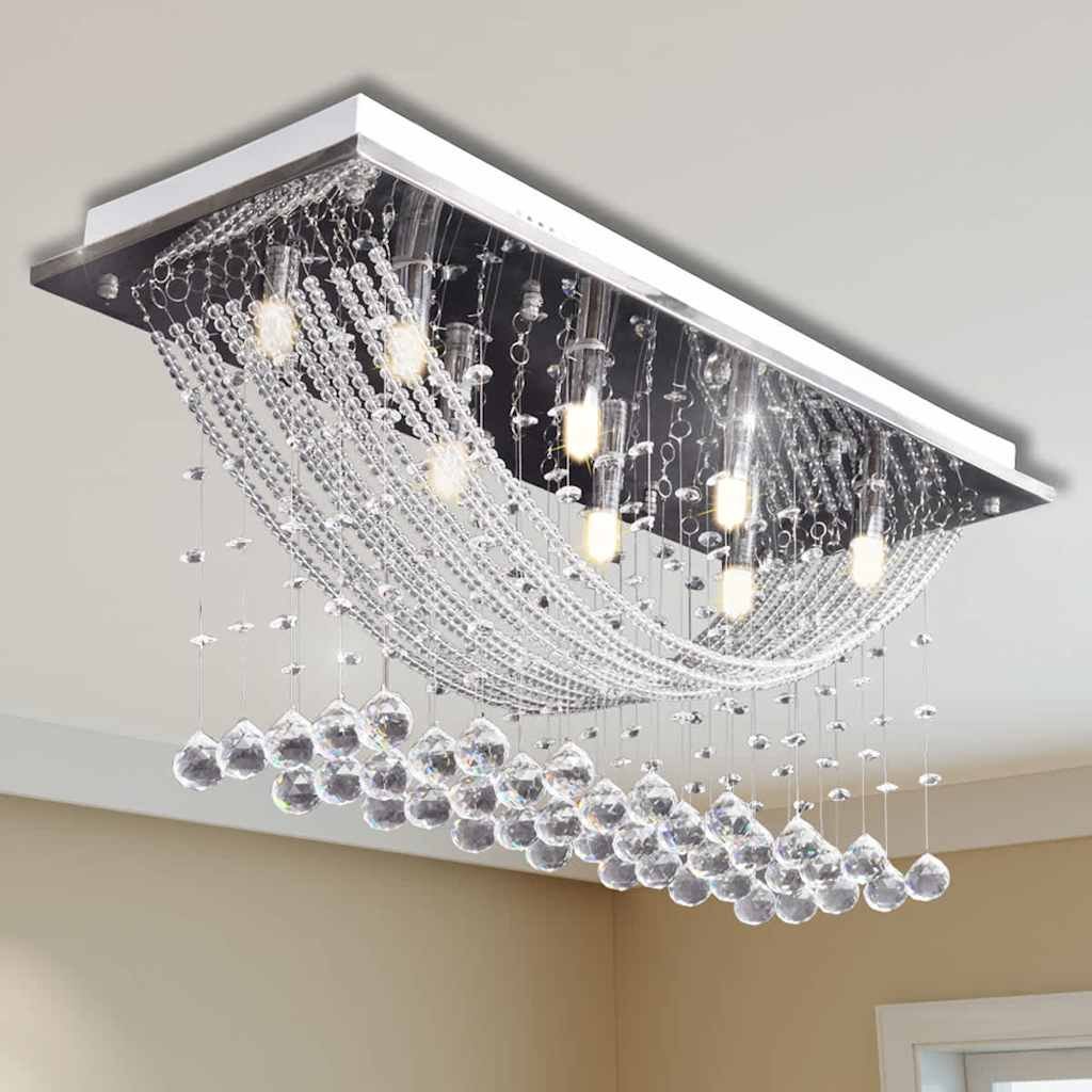 Ceiling Lamp | White | Metal frame + crystal beads | Large