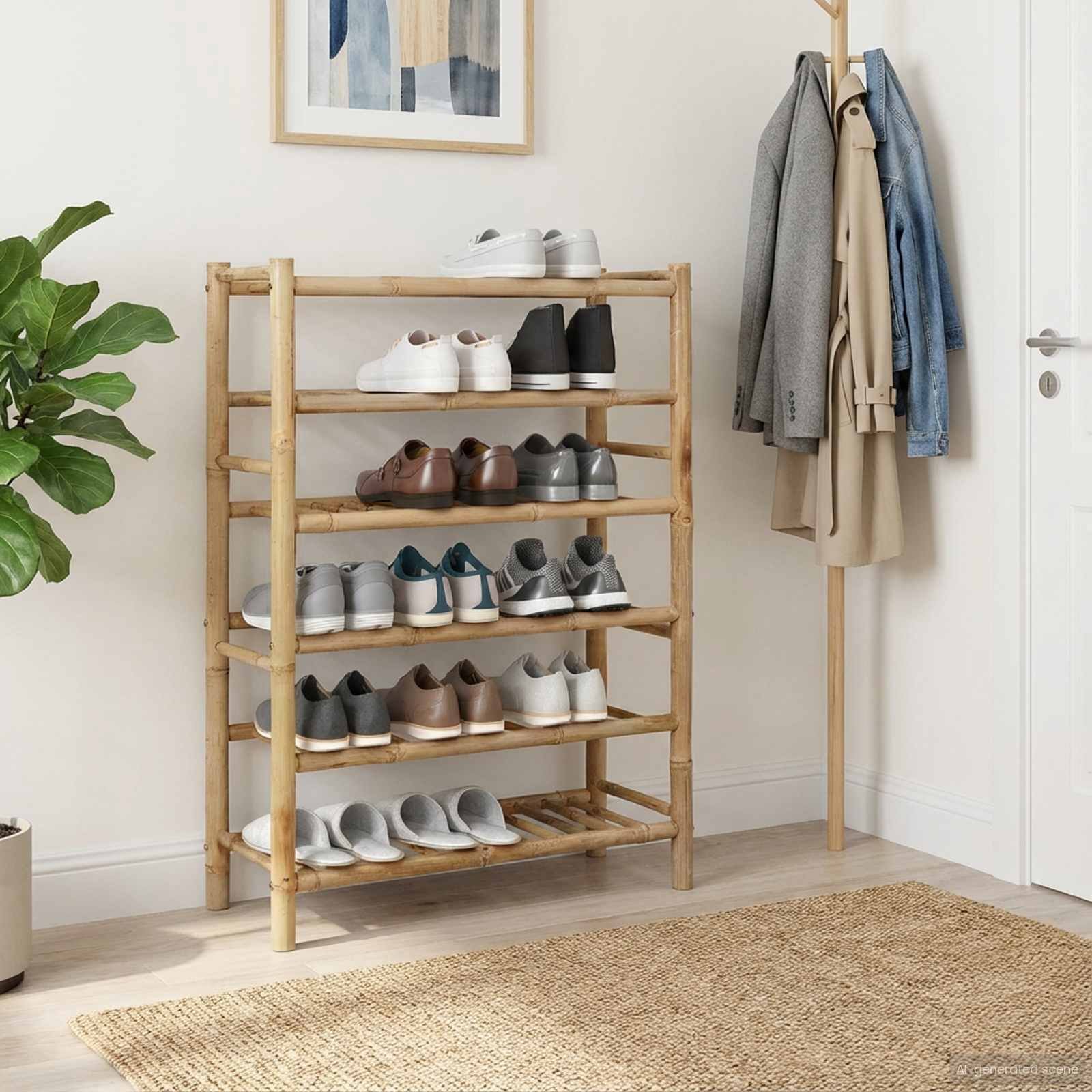 Shoe Rack with Shelf Natural 26.77 x 11.02 x 37.80 in Bamboo