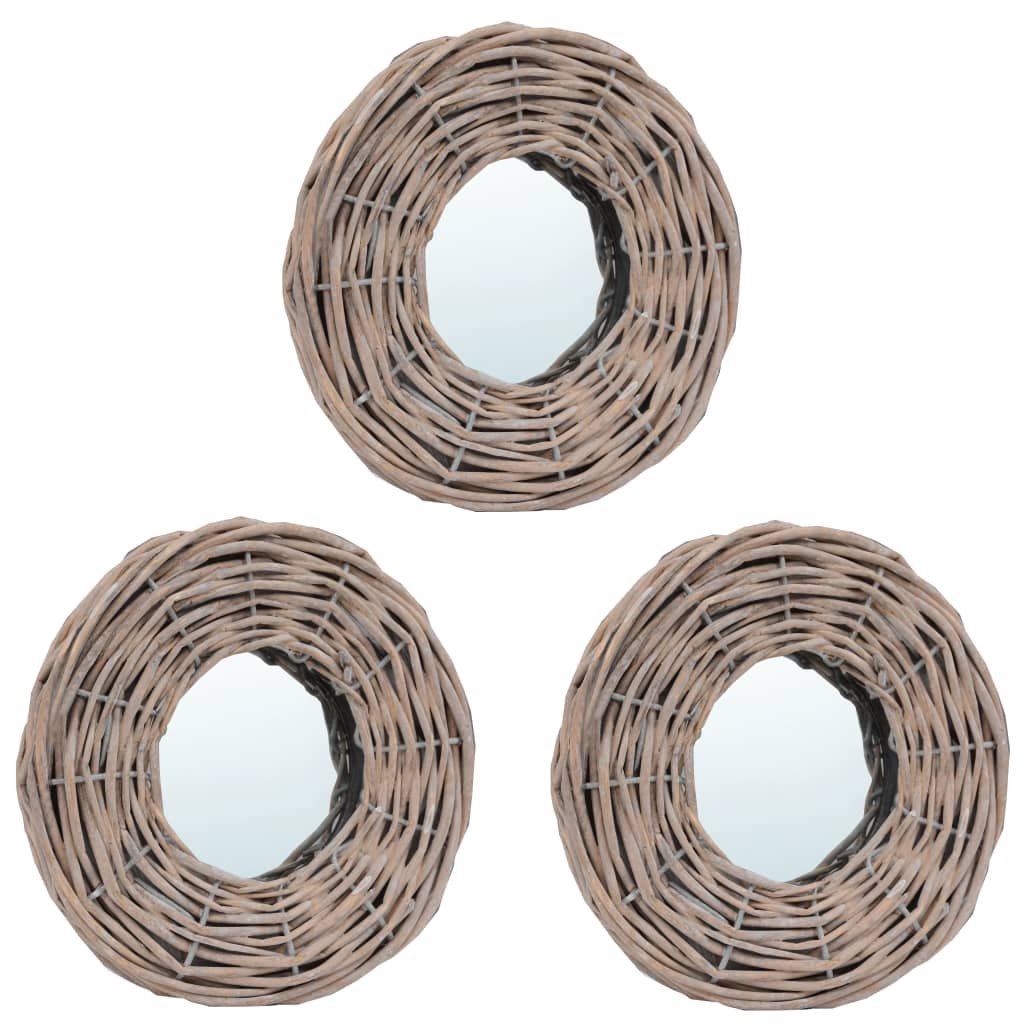vidaXL Mirror Natural Rattan Wicker 5.9 in Diameter Wall mounting
