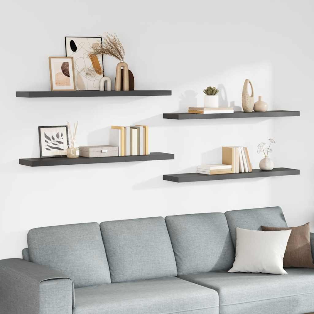 Floating Wall Shelves 4 pcs High Gloss Gray 47.2"x9.3"x1.5" MDF
