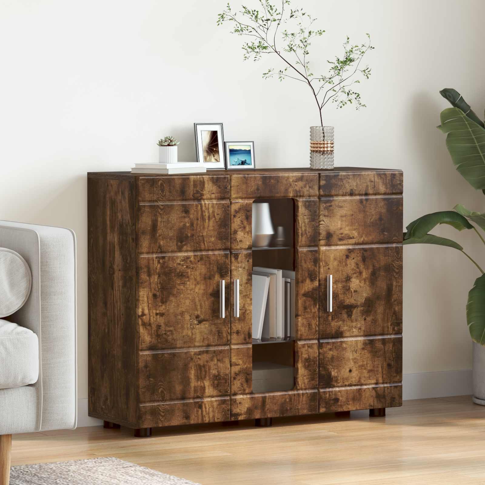 Wooden Cabinet Smoked Oak Engineered Wood
