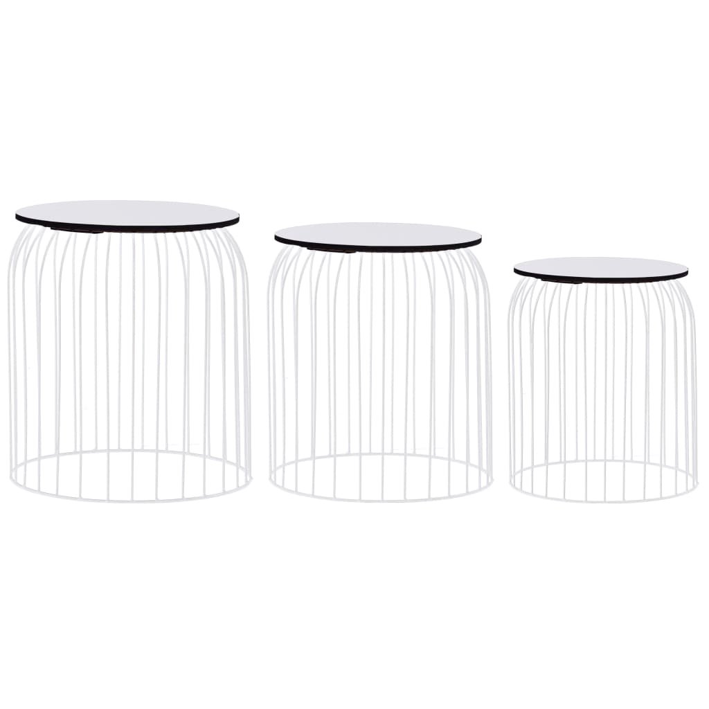 vidaXL Coffee Table Set of 3 White Metal Small, Medium, Large
