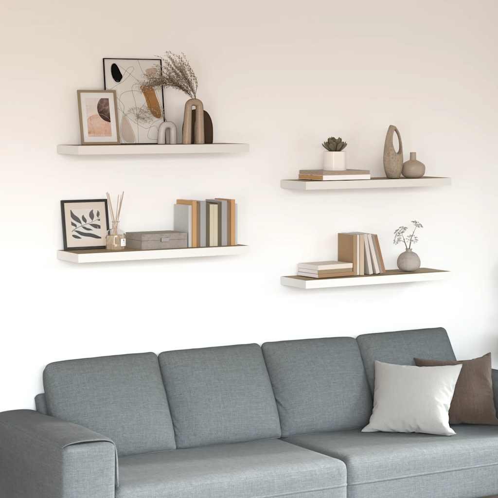 Floating Wall Shelves 4 pcs Oak and White 31.5"x9.3"x1.5" MDF