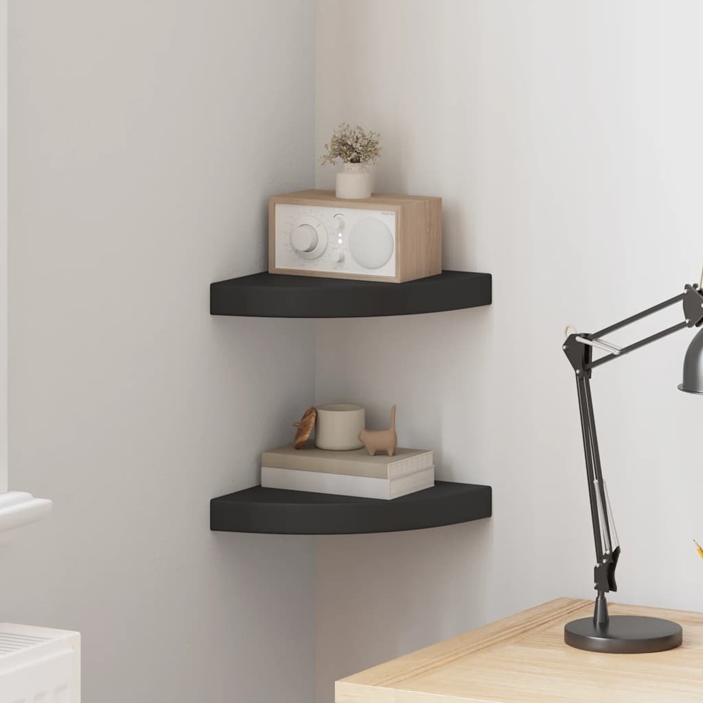 vidaXL Corner Shelf Set of 2 Black Honeycomb MDF, metal 9.8x9.8x1.5 in