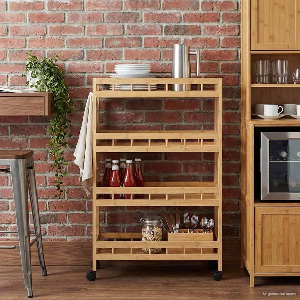 Kitchen Trolley with Wheels Natural 23.62 x 7.09 x 38.19 in