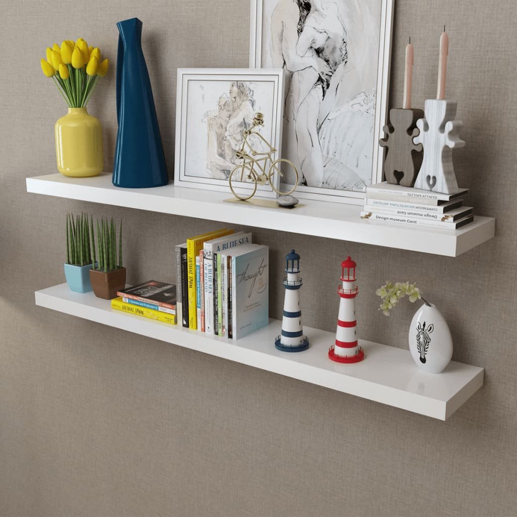 Wall Shelf Set of 2 White MDF 47.2 in wide Wall mounting