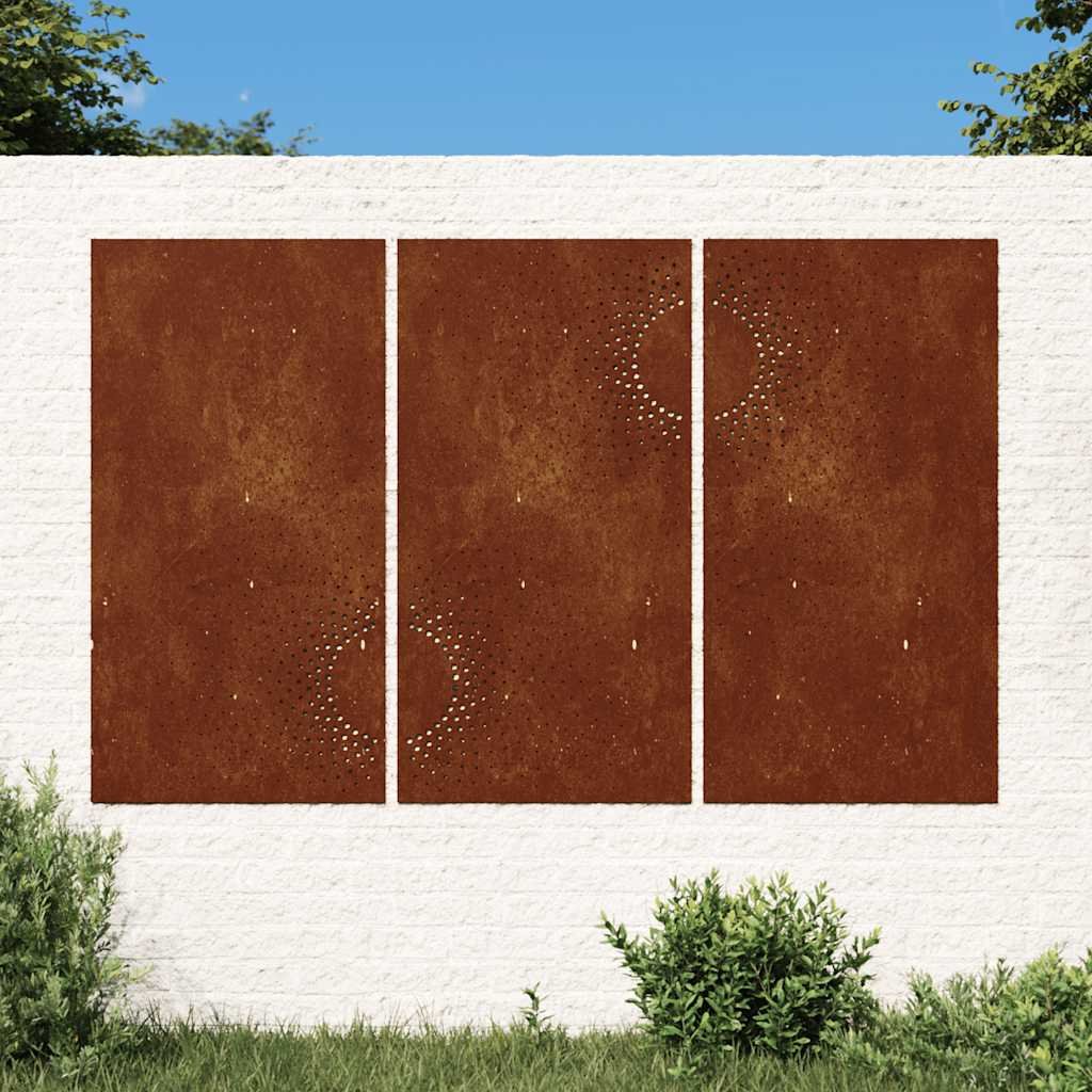 Patio Wall Decorations 3 pcs 41.3"x21.7" Corten Steel Sun Design