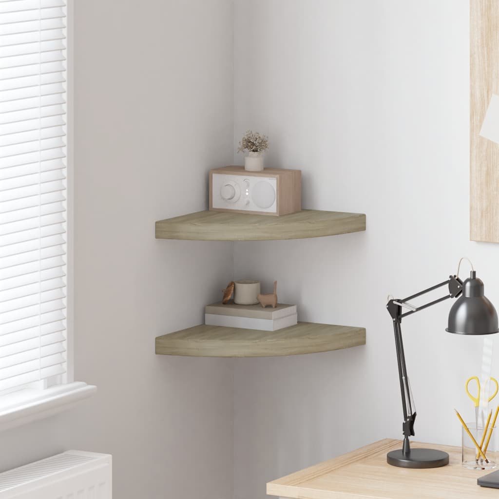 vidaXL Corner Shelf Set of 2 Oak Honeycomb MDF, metal 13.8 x 13.8 in