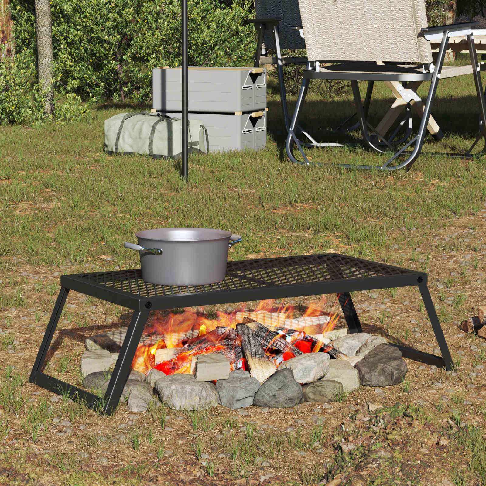 Foldable Camping Grill Folding Black 22.83 x 12.20 x 0.79 in