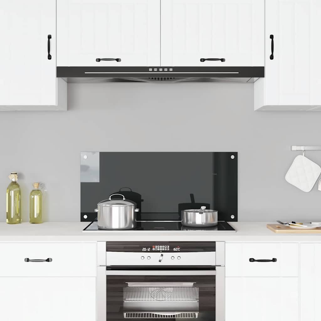 Kitchen Backsplash Black 35.4"x15.7" Tempered Glass