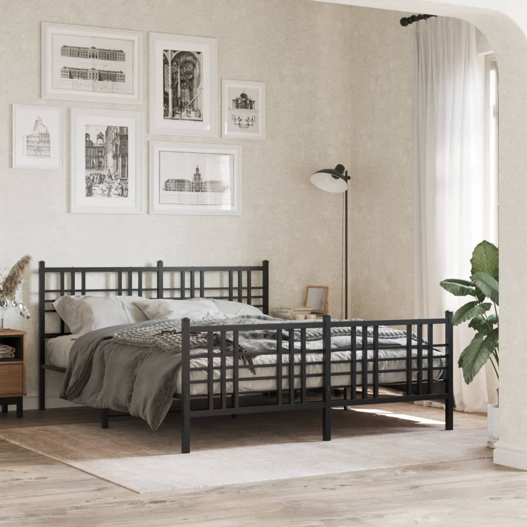 vidaXL Bed Frame Black Steel 59 x 79 in Rectangular Traditional