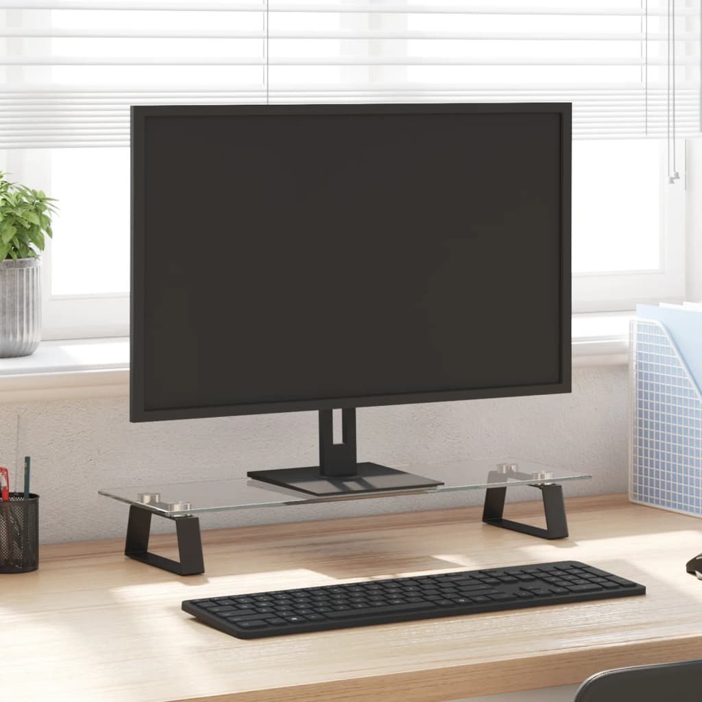 Monitor Stand Black 23.6"x7.9"x3.1" Tempered Glass and Metal