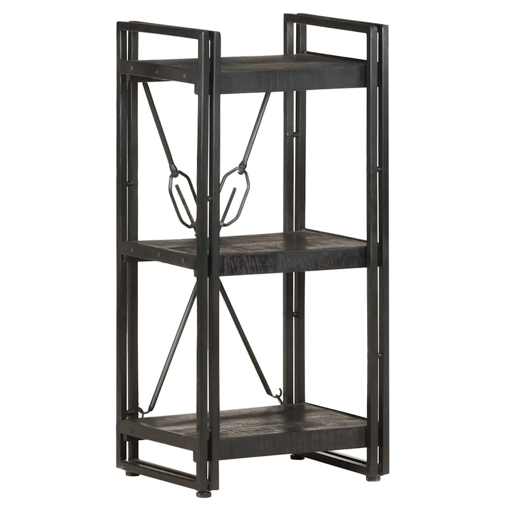 3-Tier Bookcase Black 15.7"x11.8"x31.5" Solid Mango Wood