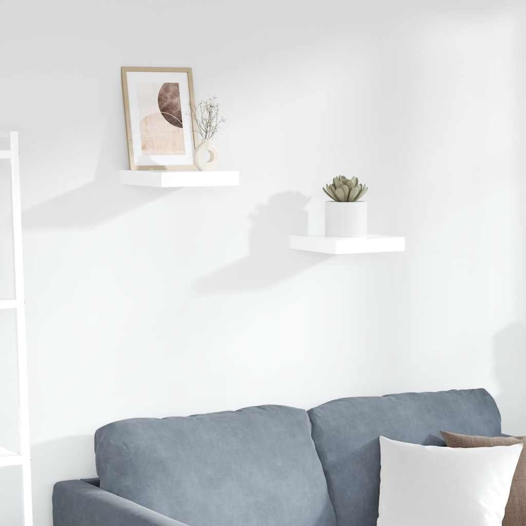 vidaXL Wall Shelf Set of 2 High gloss white Honeycomb MDF, metal Small