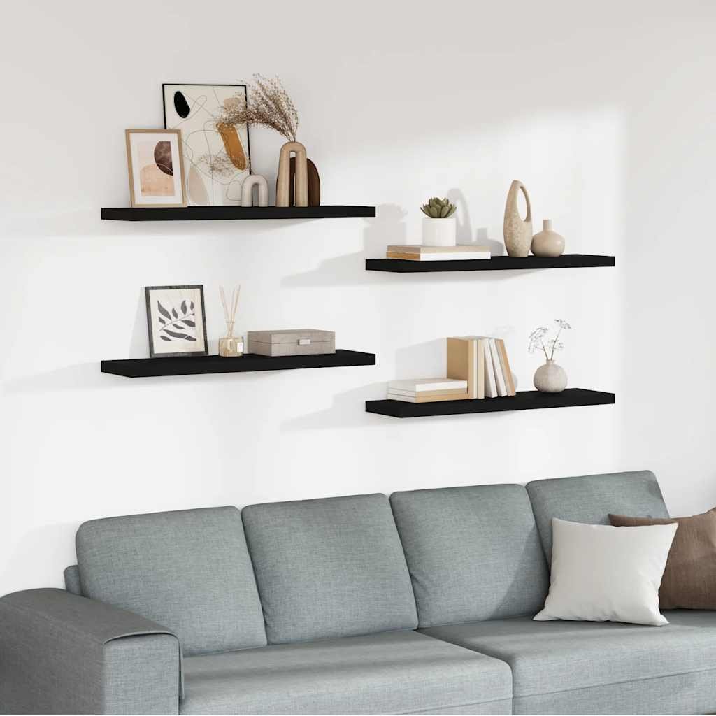 vidaXL Wall Shelf Set of 4 Black Honeycomb MDF, metal