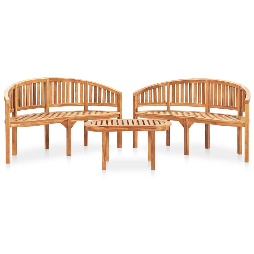 3 Piece Banana Patio Lounge Set Solid Teak Wood