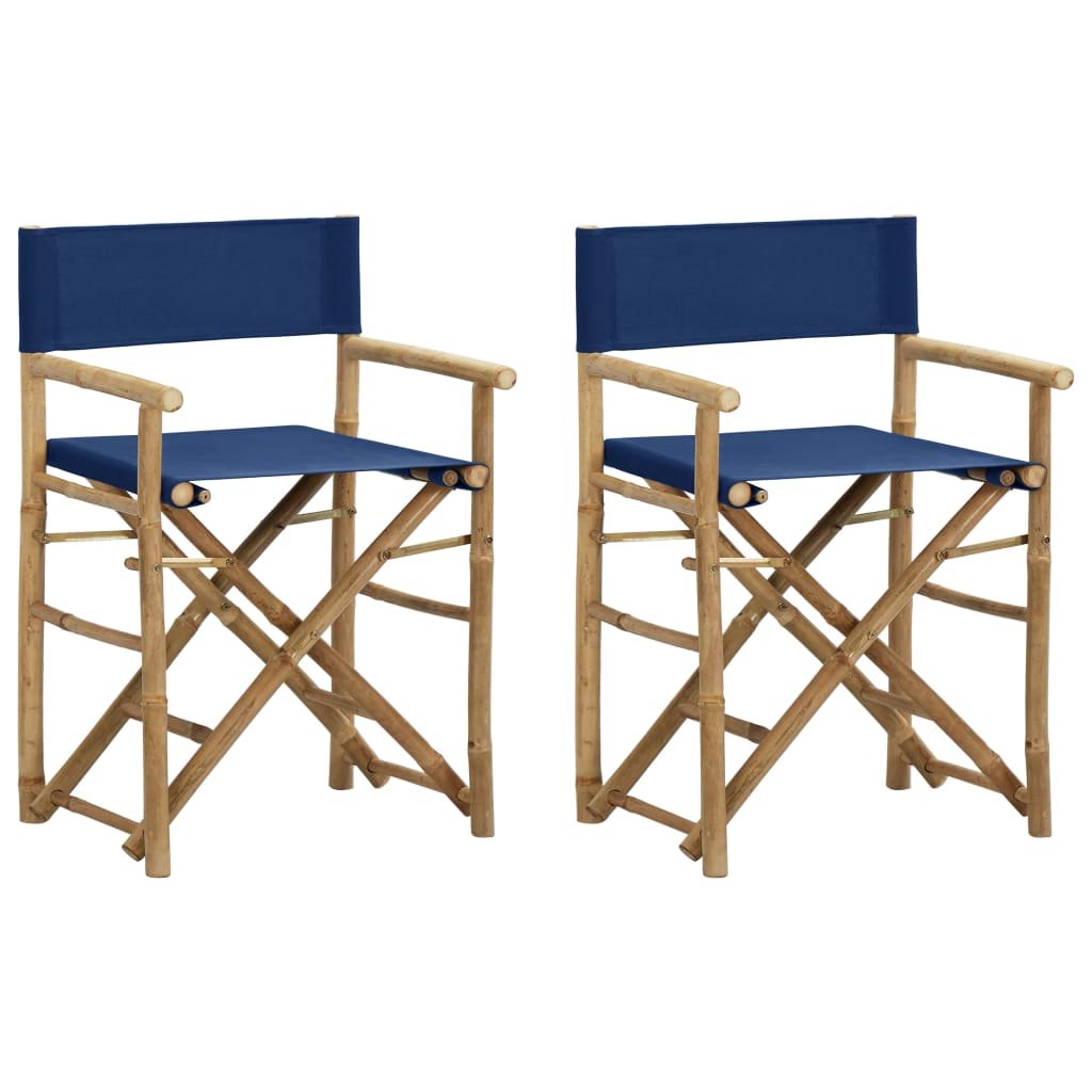 Director's Chair Set of 2 Blue Bamboo Standard Foldable