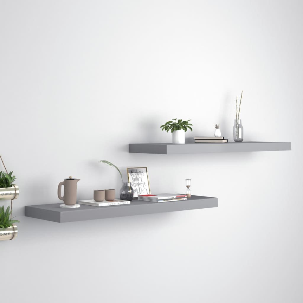 Wall Shelf Set of 2 Grey Honeycomb MDF, Metal 2 pieces, Medium