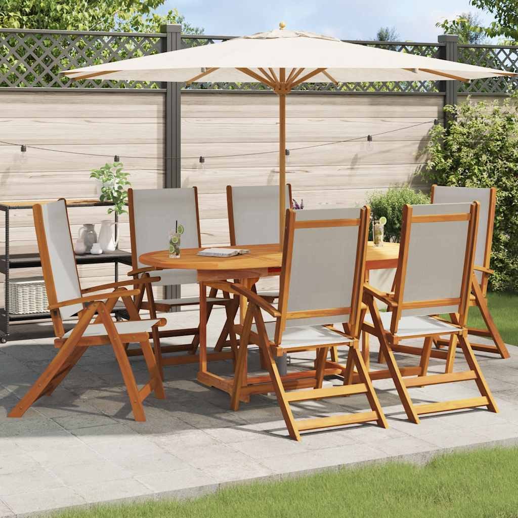 Folding Garden Chair Set of 6 Grey Solid acacia wood, Textilene