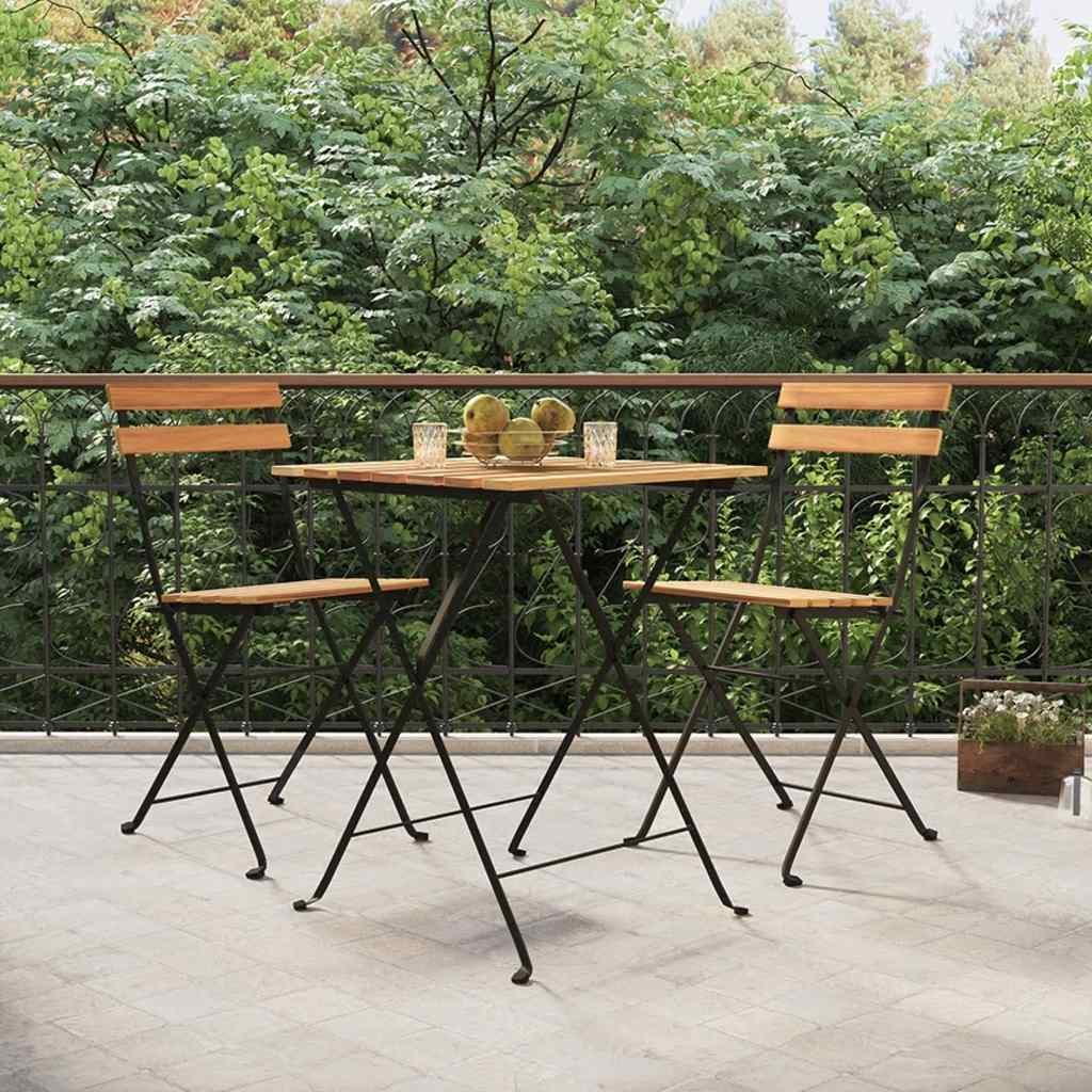 Folding Bistro Set | Teak | Solid Teak Wood, Powder-Coated Steel | Medium
