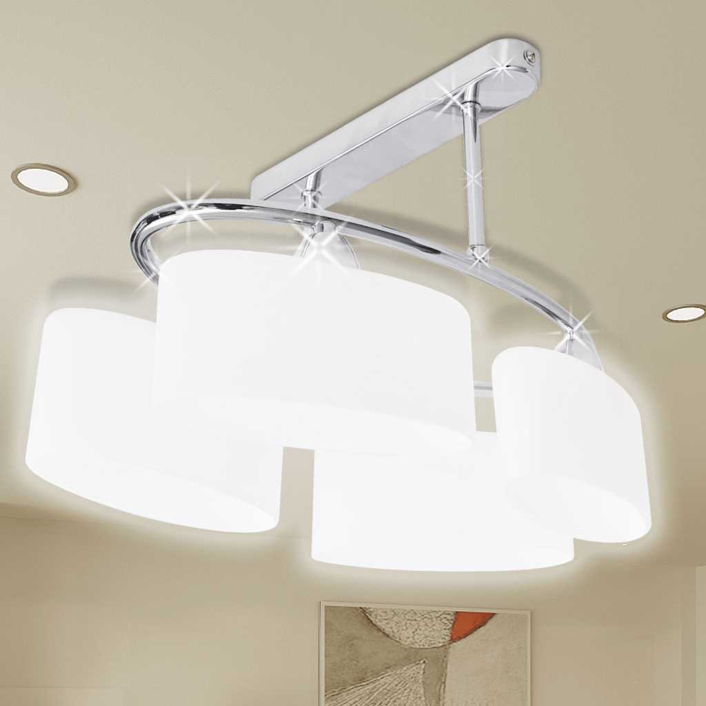 Ceiling Lamp | Chrome and White | Metal frame, Glass shades | Medium