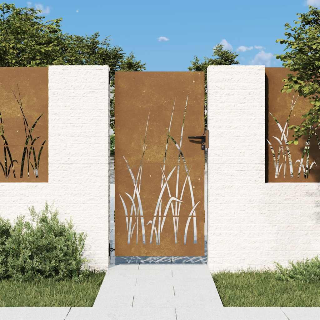 Garden Gate 85x175 cm Corten Steel Grass Design