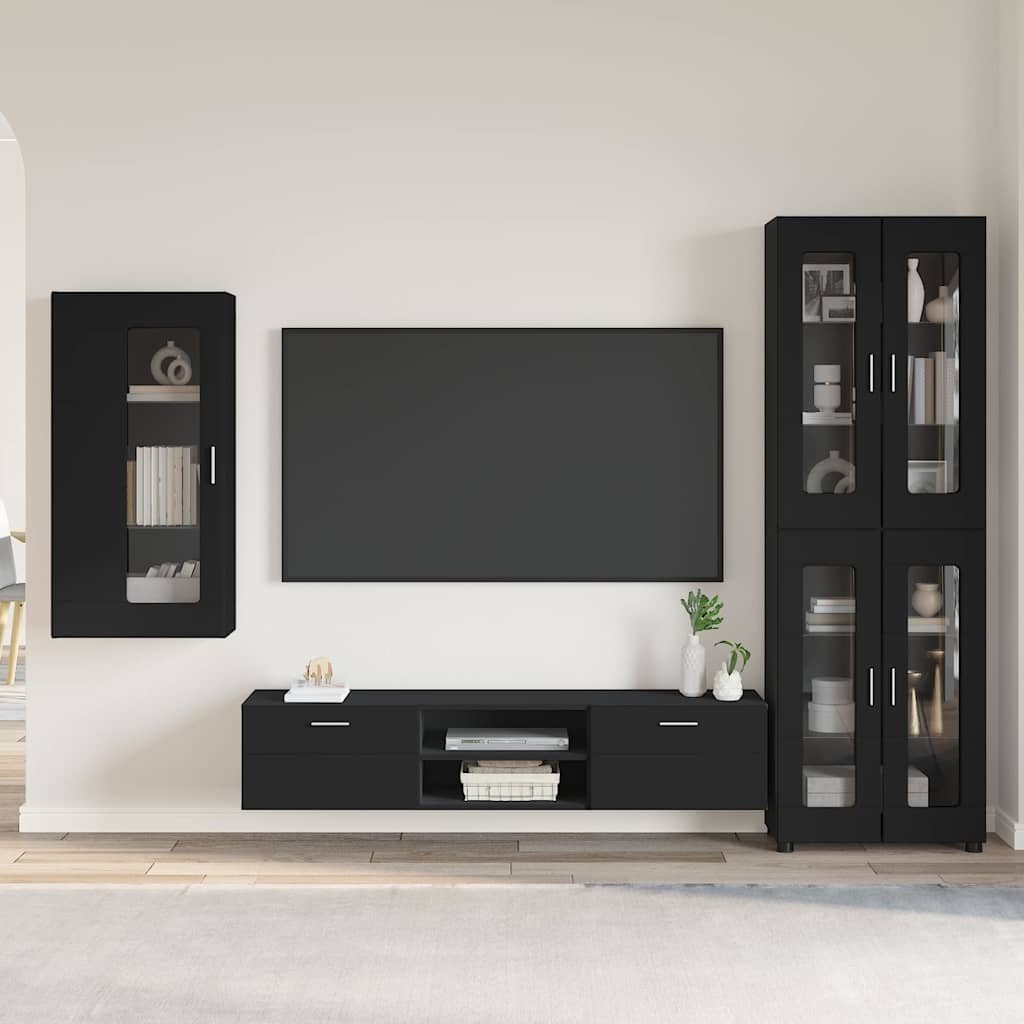 TV Cabinet Set FLORIN 3 pcs Black Engineered Wood
