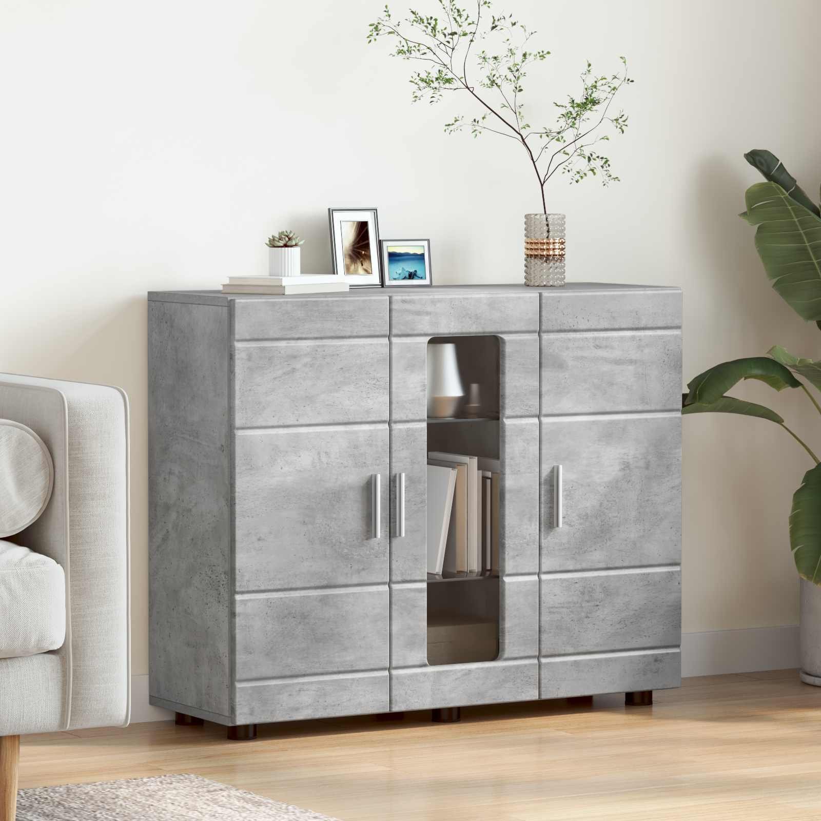 Wooden Cabinet Concrete Grey Engineered Wood