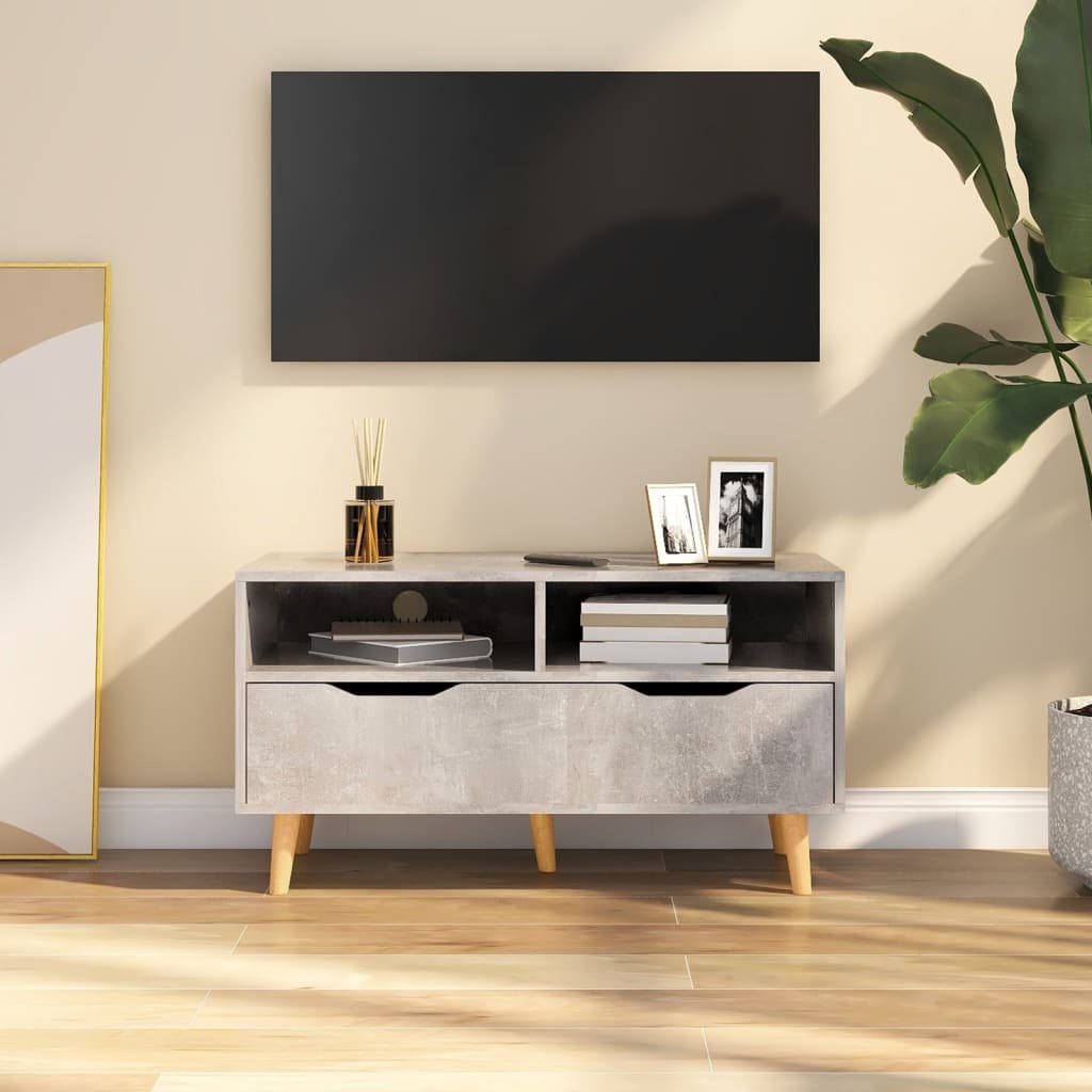 TV Cabinet Concrete Grey Engineered Wood Medium TV Cabinet